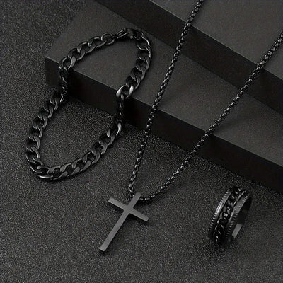 Cross Necklace, Ring, Bracelet Set