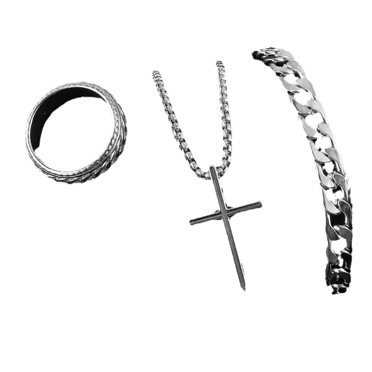 Cross Necklace, Ring, Bracelet Set