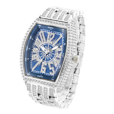 Men's Bucket Shaped Full Diamond Large Dial Watch