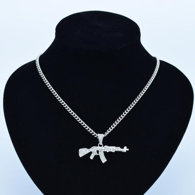 Gun Shape Pendant Rhinestone Army Style Male Necklace