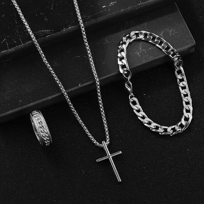 Cross Necklace, Ring, Bracelet Set