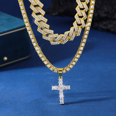 Zircon Cross Pendant Iced Out Paved Rhinestones Bling Necklaces