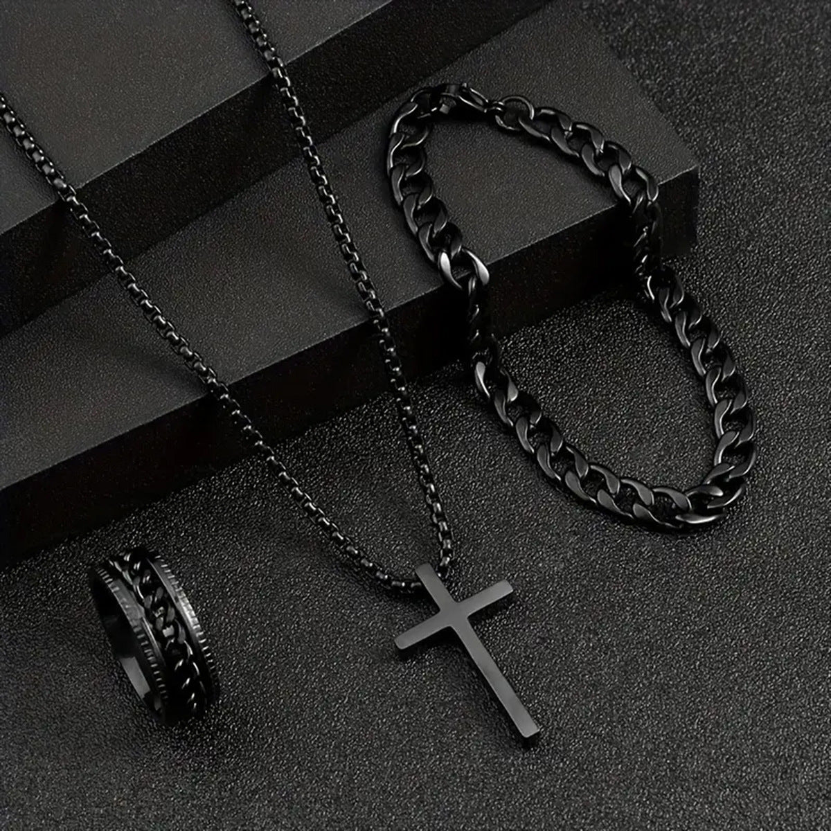 Cross Necklace, Ring, Bracelet Set