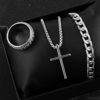 Cross Necklace, Ring, Bracelet Set