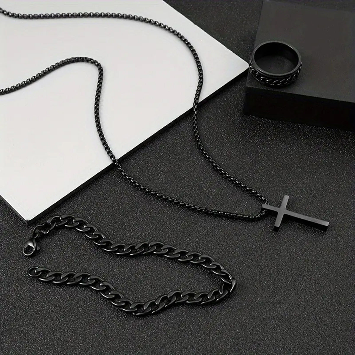 Cross Necklace, Ring, Bracelet Set