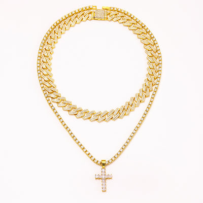 Zircon Cross Pendant Iced Out Paved Rhinestones Bling Necklaces