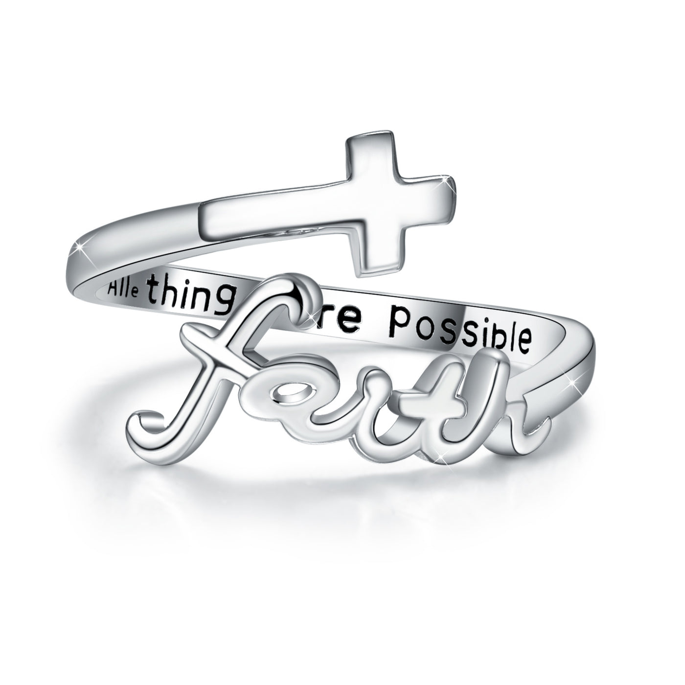 Cross Ring Silver Adjustable Faith