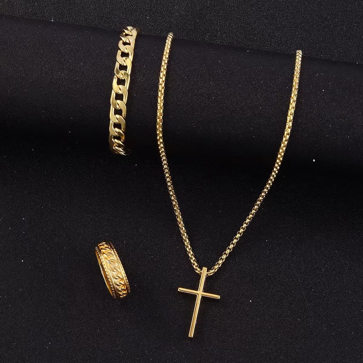 Cross Necklace, Ring, Bracelet Set