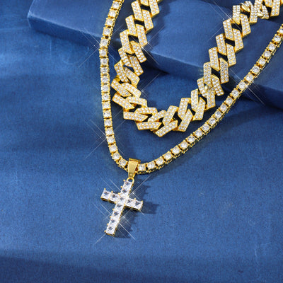 Zircon Cross Pendant Iced Out Paved Rhinestones Bling Necklaces